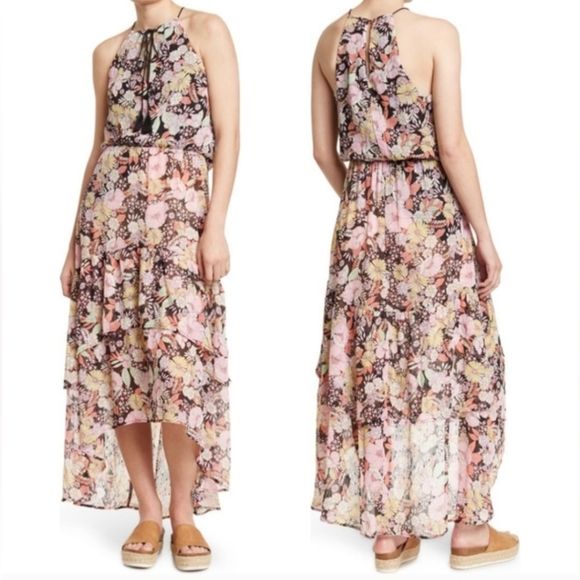 Melrose and Market Dresses & Skirts - Melrose & Market Floral High‑Low Dress • Braided Straps • Tassel Tie • Size S 🌺